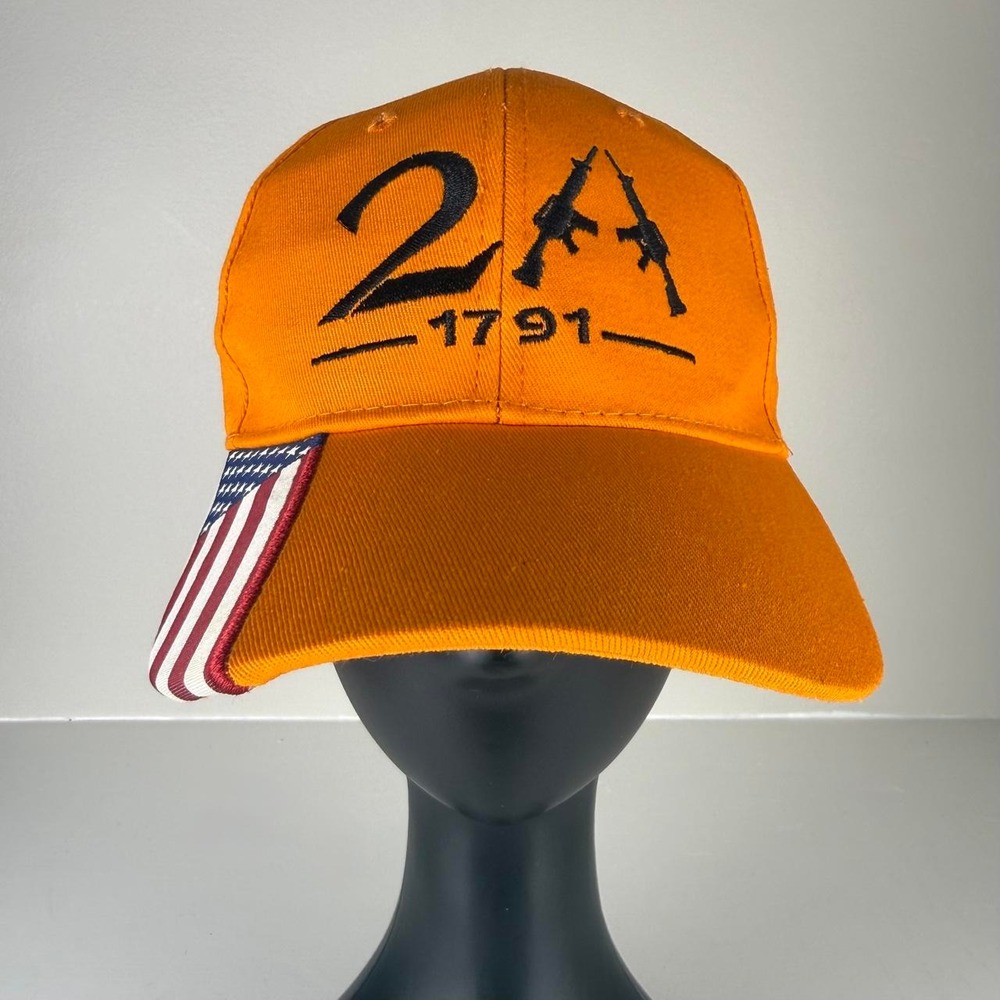 Second Amendment 2A 1791 American Flag Blaze Orange Strapback Hat OSFM